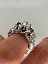 Anel de noivado Vera Wang criado em laboratório diamante e safira três pedras prata 925, usado comprar usado  Enviando para Brazil