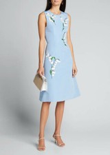 Vestido Carolina Herrera azul seda floral enfeitado sem mangas linha A tamanho 8, usado comprar usado  Enviando para Brazil