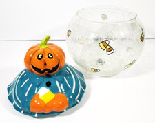 Jarro de biscoito Trick Or Treat Halloween abóbora cerâmica e vidro cracker barril, usado comprar usado  Enviando para Brazil
