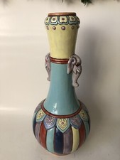 Vaso de boca de alho oriental colorido pintado à mão com alças de elefante. comprar usado  Enviando para Brazil