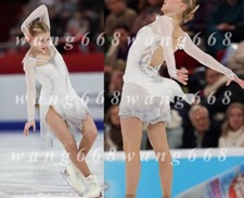 Vestido de competición profesional de patinaje artístico sobre hielo personalizado blanco teñido hecho a mano segunda mano  Embacar hacia Mexico