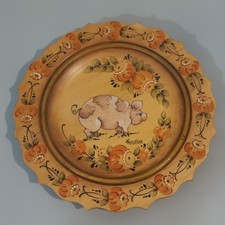 Placa de madeira vintage pintada à mão arte popular porco borda floral assinada por S. Miller 8", usado comprar usado  Enviando para Brazil