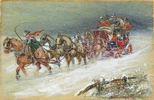 Coach snowstorm watercolour for sale  UK