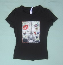 Nova Moda Camiseta Preta com Torre Eiffel Enfeitada Feminina Tamanho M, usado comprar usado  Enviando para Brazil