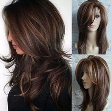 Nova Linda Mistura Feminina Longa Marrom Cabelo Humano Reto Perucas Cor EUA comprar usado  Enviando para Brazil