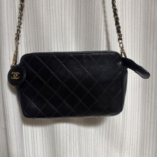 Usado, Bolsa de ombro CHANEL corrente bicolor pele de cordeiro preta autêntica usada  comprar usado  Enviando para Brazil