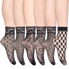 6 pares de meias femininas rede de pesca transparente elástica renda rede transparente malha tornozelo meias comprar usado  Enviando para Brazil