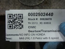 Civic gearbox 2013 for sale  SKELMERSDALE