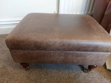 Brown leather footstool for sale  MATLOCK