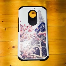 Capa protetora híbrida dupla camada Moto X Pastel Torre Eiffel e Flores, usado comprar usado  Enviando para Brazil