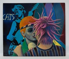 Stary obraz „Muzyczne koty”, abstrakcja, olej, sygnowany, 70 x 60,5 cm, używany na sprzedaż  PL