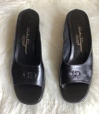 Salvatore Ferrara o Boutique Preto Couro Patente Itália Mule Slide Tamanho 9.5 2A🌺, usado comprar usado  Enviando para Brazil