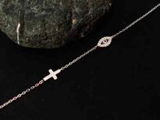 Pulseira de prata esterlina 925 grega olho mau cruz fina ajustável Nazar comprar usado  Enviando para Brazil