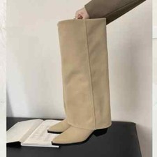 Moda Biqueira Pontiaguda Joelho Alto Botas Vintage Quadrado Salto Baixo Sapato Moderno Longo Novo comprar usado  Enviando para Brazil