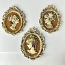 Usado, Conjunto de 3 placas decorativas estilo vitoriano camafeu feminino silhueta parede anos 60 comprar usado  Enviando para Brazil