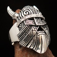 ANEL VIKING, PRATA ESTERLINA MASCULINO ANEL DE MOTOCICLISTA MÁSCARA DE RUNAS GUERREIRO VIKING TAMANHO 11 comprar usado  Enviando para Brazil