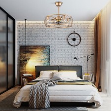 Segunda mão! 20"Luz de ventilador de teto para sala de jantar 3 engrenagens lâmpada rústica de metal enjaulado comprar usado  Enviando para Brazil