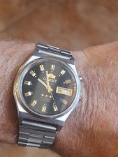Usado, Vintage Relógio Masculino Automático de Cristal Orient - Mostrador Preto 21 Joias (Feito no Japão) comprar usado  Enviando para Brazil