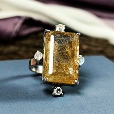Anel de quartzo rutilo natural com prata esterlina 925 em todos os tamanhos disponíveis comprar usado  Enviando para Brazil
