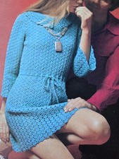 Mini vestido 1960s colarinho cordão renda linha A padrão DK Sirdar 4 crochê comprar usado  Enviando para Brazil