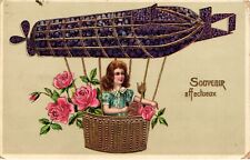 Usado, Aviação, menina piloto em um dirigível de fantasia Zeppelin com flores, peça vintage. comprar usado  Enviando para Brazil