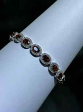 Pulseira de tênis feminina halo granada simulada corte oval 10 quilates folheada a ouro branco 14k comprar usado  Enviando para Brazil