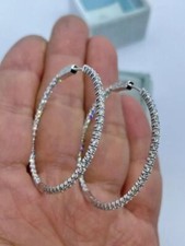Brincos de argola folheados a ouro branco 14K com diamante de corte redondo 4 quilates criados em laboratório comprar usado  Enviando para Brazil