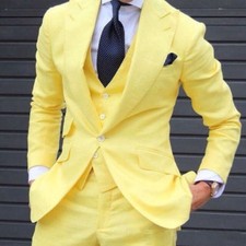Masculino 3 Peças Amarelo Terno Slim Fit Noivo smokings Roupa De Casamento Noivo Personalizado comprar usado  Enviando para Brazil