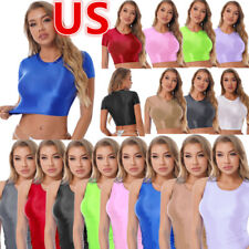Camiseta feminina brilhante óleo brilhante manga curta treino ioga fitness comprar usado  Enviando para Brazil