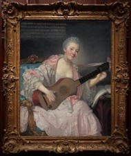 Pintura a óleo antiga feita à mão arte retrato FeMale feminino guitarra sobre tela 24"x36", usado comprar usado  Enviando para Brazil