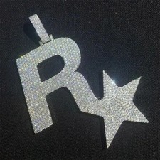 Pingente masculino 'R Star' de moissanita corte redondo 3,00 quilates folheado a ouro branco 14K prata comprar usado  Enviando para Brazil