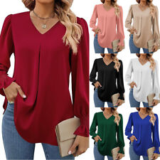 Blusa pulôver feminina gola V manga longa túnica solta lisa sólida☾, usado comprar usado  Enviando para Brazil