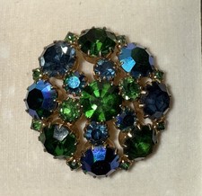 Pingente Broche Vintage Karu Arke ASSINADO Azul e Verde Strass Tom Dourado comprar usado  Enviando para Brazil