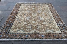 Tapete vintage feito à mão tradicional oriental de lã cinza desbotado marrom 275x188cm comprar usado  Enviando para Brazil