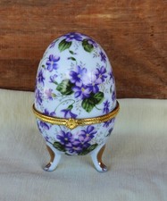 Porta-joias anel de ovo de porcelana com pés caixa roxa violetas dobradiça de metal tom dourado comprar usado  Enviando para Brazil