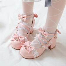 Sapatos femininos salto alto Mary Jane sapatos festa casamento babados arco cosplay Lolita comprar usado  Enviando para Brazil