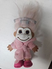 RZADKI Russ Vintage Cold Cream Spa Lady Troll Lalka All Pink z kapciami Doskonały stan na sprzedaż  Wysyłka do Poland