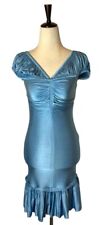 Vestido feminino Paco Rabanne azul metálico manga folhada bainha babado mini festa comprar usado  Enviando para Brazil