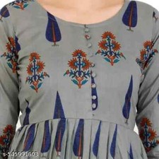 Kurti de algodão casual cinza com linda estampa floral – Túnica étnica indiana comprar usado  Enviando para Brazil