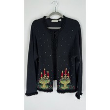 Usado, Cardigã suéter feminino Lemon Grass vintage feio Natal XL preto candelabro comprar usado  Enviando para Brazil