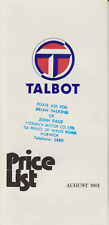 Talbot price list for sale  BATLEY
