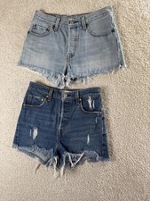 Shorts Levis Ribcage Feminino 26 Cintura Alta Jeans Desgastado Bainha Desgastada Corte 2, usado comprar usado  Enviando para Brazil