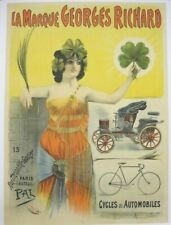 Cartel Coche Bicicleta Georges Richard Firmado Por Pal 1898 Blaze Unic comprar usado  Enviando para Brazil