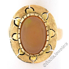 Anel de prato de trabalho aberto texturizado vintage ouro amarelo 14k cabochão oval opala gelatina comprar usado  Enviando para Brazil