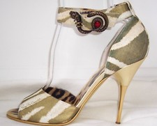 Sandálias sapatos ROBERTO CAVALLI ouro estampa animal metal cobra 40 10 comprar usado  Enviando para Brazil