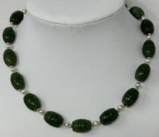 Colar de contas vintage chinês exportação ouro 14k com pérolas e jade esculpido em barril comprar usado  Enviando para Brazil