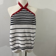 Blusa Halter Tommy Hilfiger Sem Mangas Tamanho XXL Listrada Vermelha Branca Azul Algodão EUA comprar usado  Enviando para Brazil