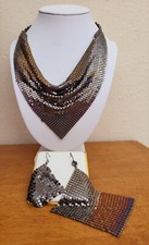 Conjunto de Brincos Vintage GUESS Ouro Prata Malha de Cobre Cachecol Bib Metálico  comprar usado  Enviando para Brazil