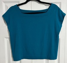 Camiseta Eileen Fisher Petite média azul-petróleo quadrada gola viscose top cropped comprar usado  Enviando para Brazil