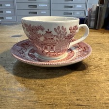 Xícara de chá e pires vintage Churchill vermelho salgueiro rosa Inglaterra, usado comprar usado  Enviando para Brazil